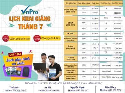 LỊCH KHAI GIẢNG THÁNG 07