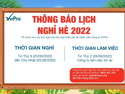 THÔNG BÁO LỊCH NGHỈ HÈ 2022