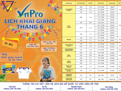 VNPRO – LỊCH KHAI GIẢNG THÁNG 06/2022