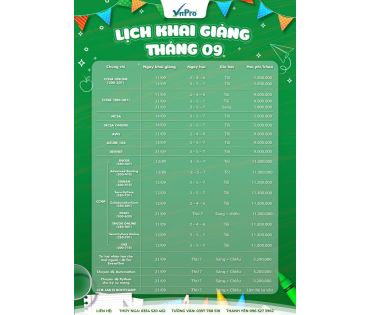 LỊCH KHAI GIẢNG THÁNG 09/ 2024