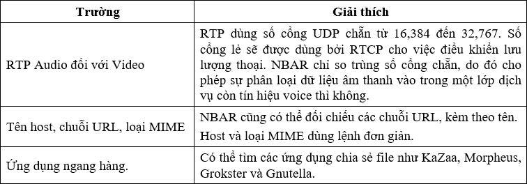 Bang cac truong thong dung co the doi chieu dung NBAR