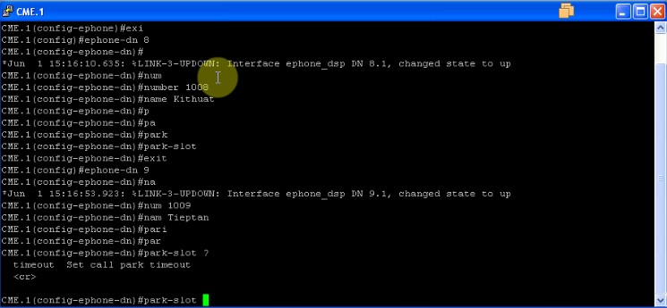 Cấu hình ephone-dn cấp số điện thoại cho Parking
